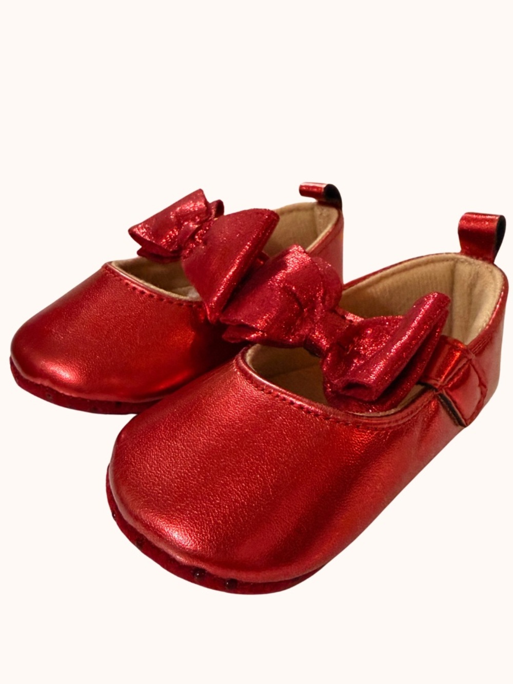 Old Navy Red Metallic Bow Mary Jane Baby Shoes